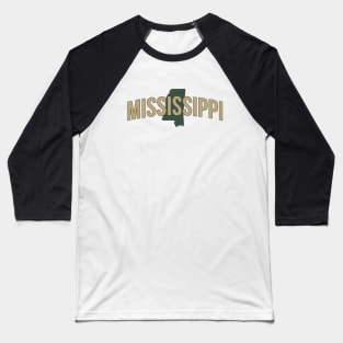 Mississippi State Map and Name Baseball T-Shirt